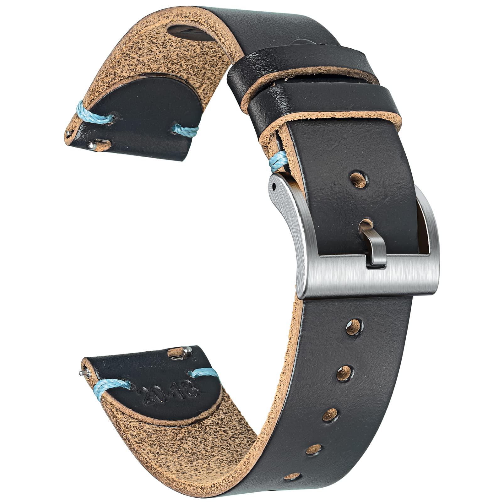 hemsut h 18mm Leather Watch Bands for Men, Thin Soft Horween Leather Watch Strap Quick Release Vintage Watch Wrap