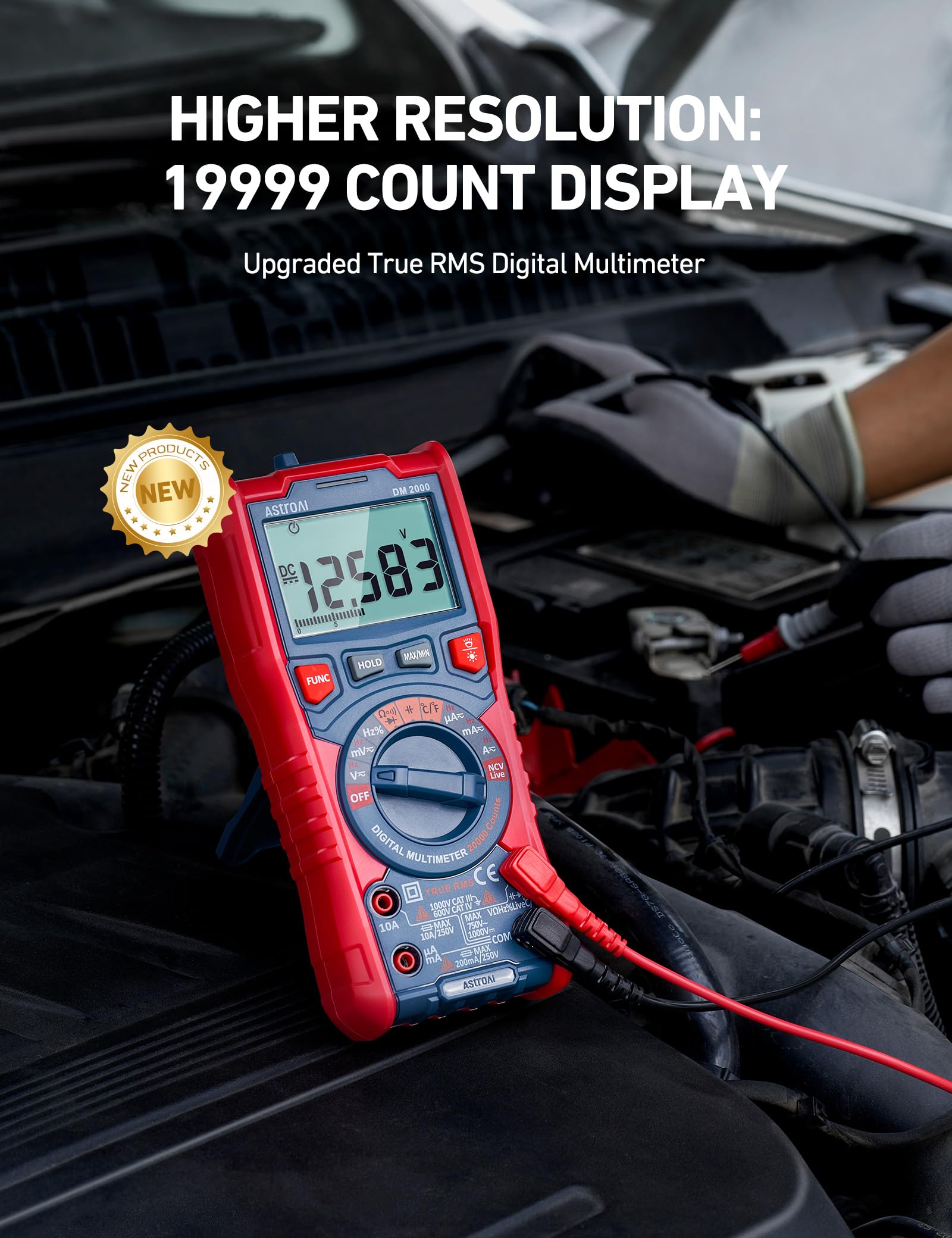 AstroAI Digital Multimeter Tester TRMS 20000 Counts with Higher Resolution Auto-Ranging Voltmeter; Accurately Measures Voltage Current Resistance - View 2 of 9