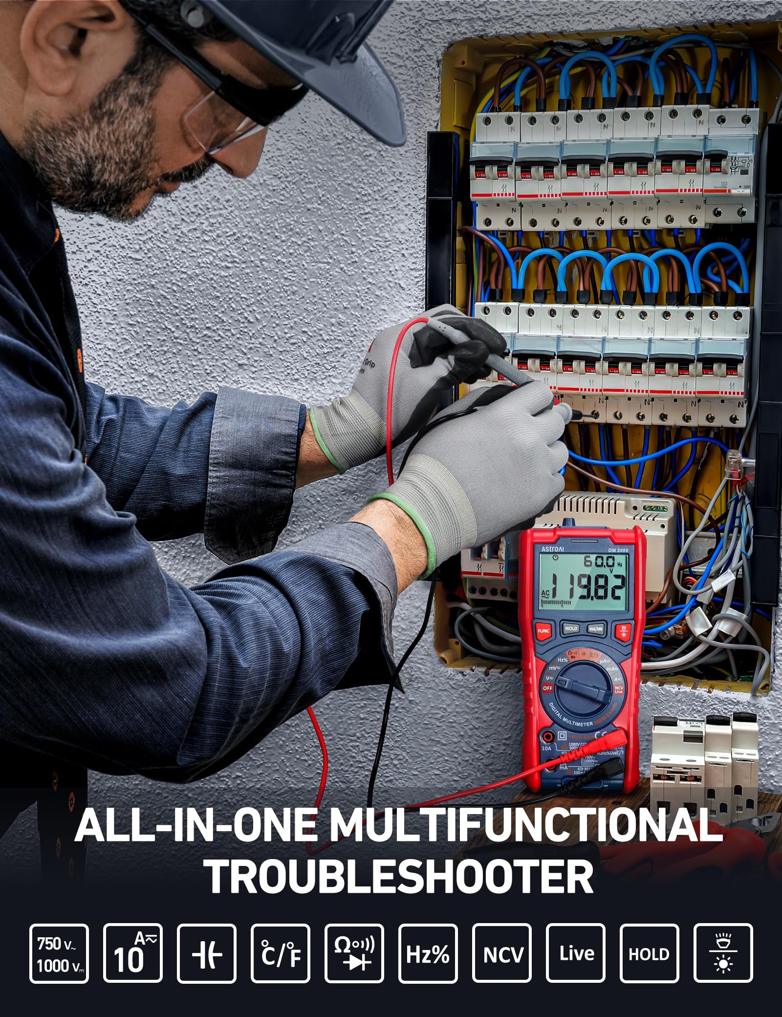 AstroAI Digital Multimeter Tester TRMS 20000 Counts with Higher Resolution Auto-Ranging Voltmeter; Accurately Measures Voltage Current Resistance - View 4 of 9