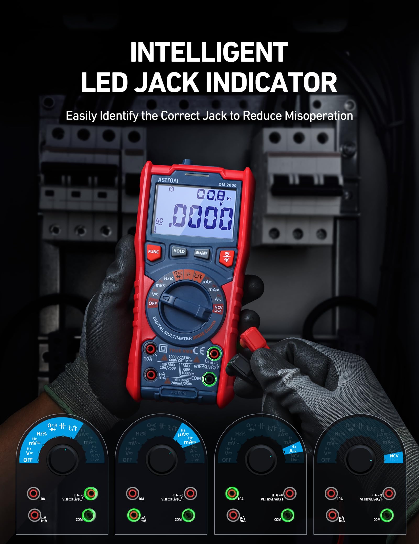 AstroAI Digital Multimeter Tester TRMS 20000 Counts with Higher Resolution Auto-Ranging Voltmeter; Accurately Measures Voltage Current Resistance - View 6 of 9