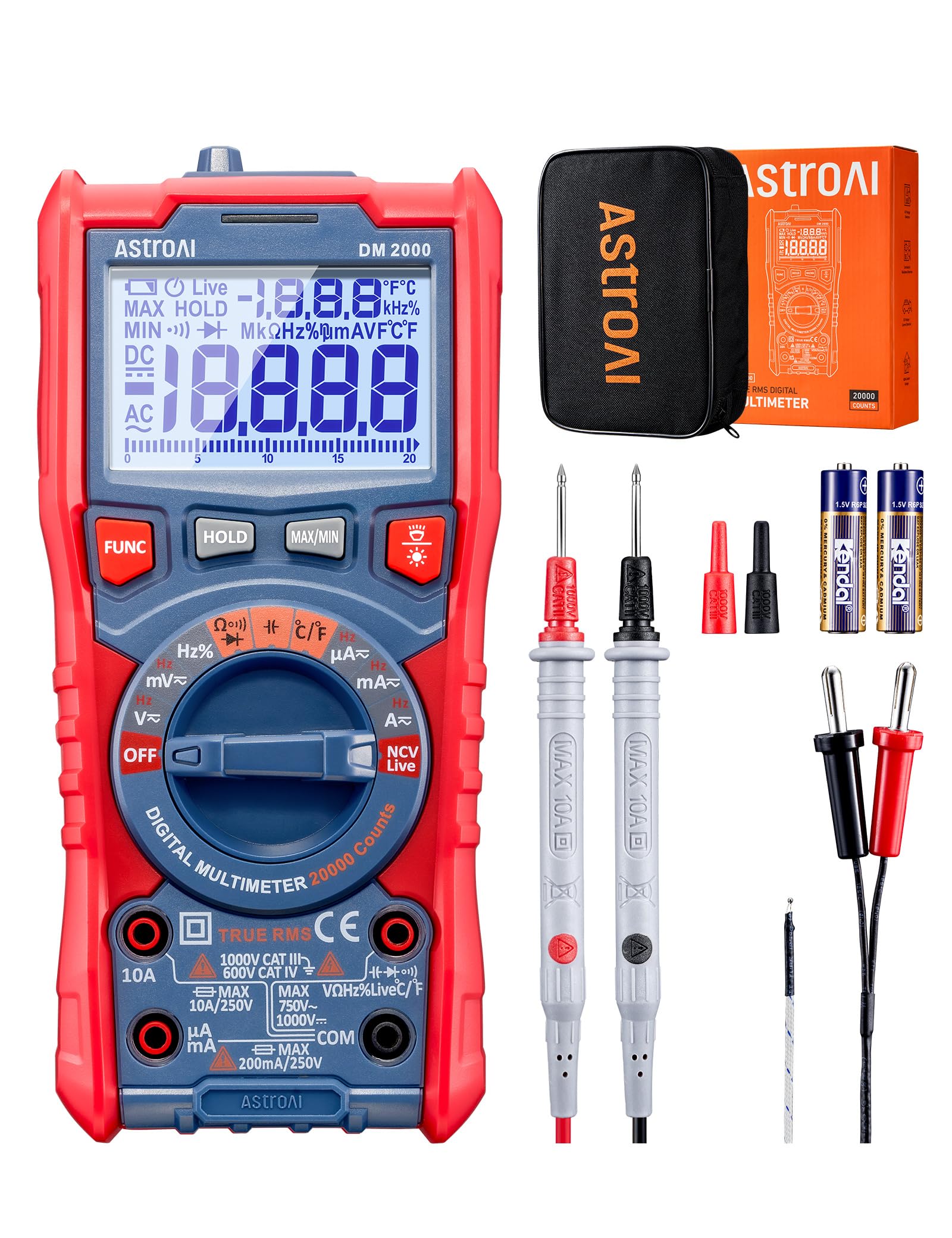 AstroAI Digital Multimeter Tester TRMS 20000 Counts with Higher Resolution Auto-Ranging Voltmeter; Accurately Measures Voltage Current Resistance