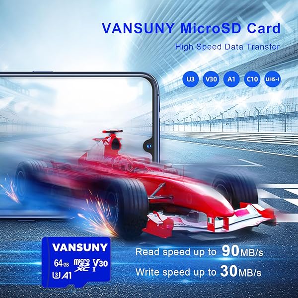 Vansuny Vansuny 64GB Micro SD Card 3 Pack with SD Adapter A1 V30 4K Video Recording for Phone Security Camera Dash Cam Action Camera - View 4 of 9