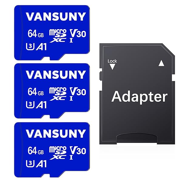 Vansuny Vansuny 64GB Micro SD Card 3 Pack with SD Adapter A1 V30 4K Video Recording for Phone Security Camera Dash Cam Action Camera - View 3 of 9
