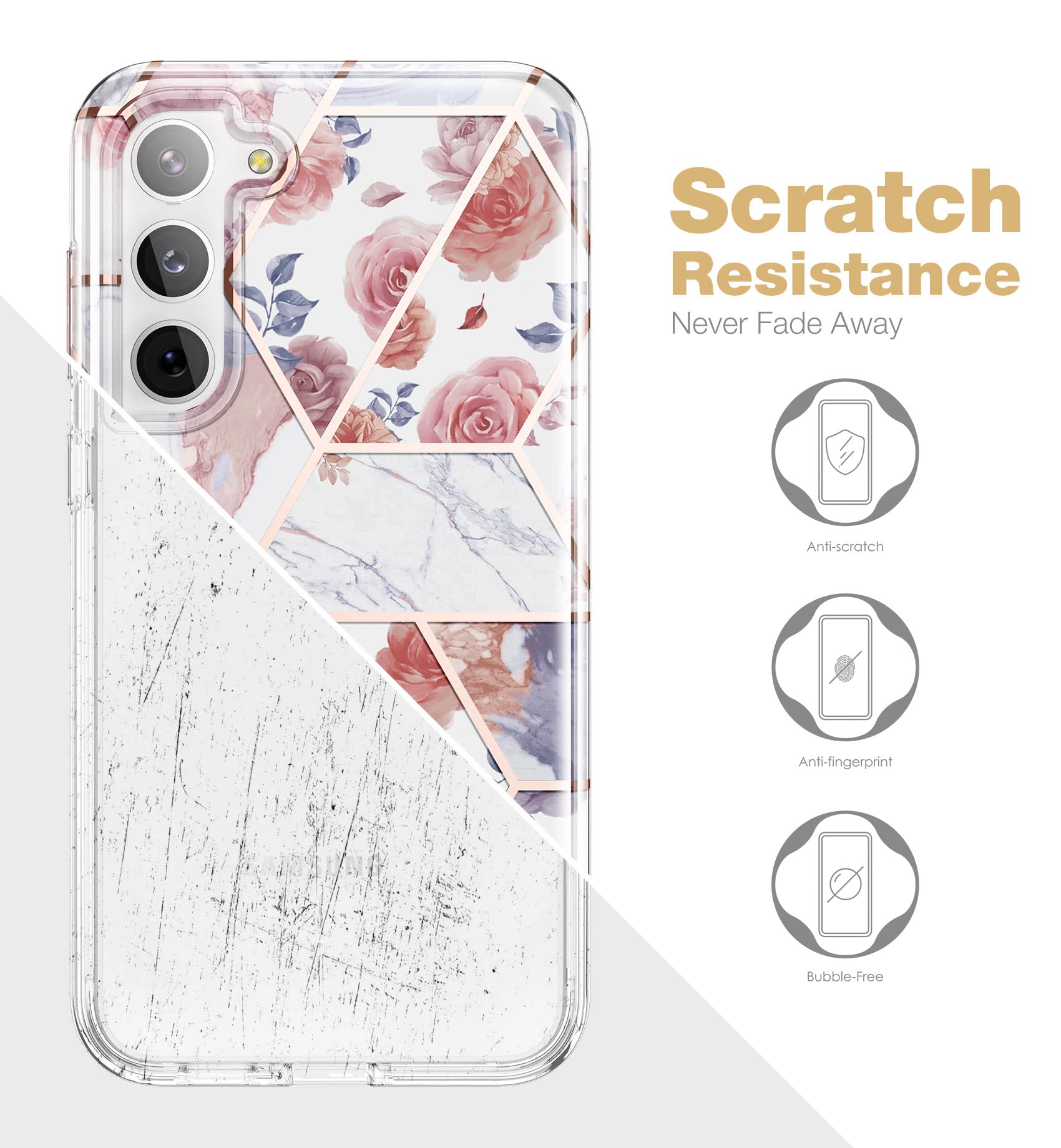 SURITCH SURITCH Samsung Galaxy S23 Plus Case with Built-in Screen Protector Dual-Layer Shockproof Rugged Bumper Cover Rose Marble 6.6 Inch - View 4 of 7