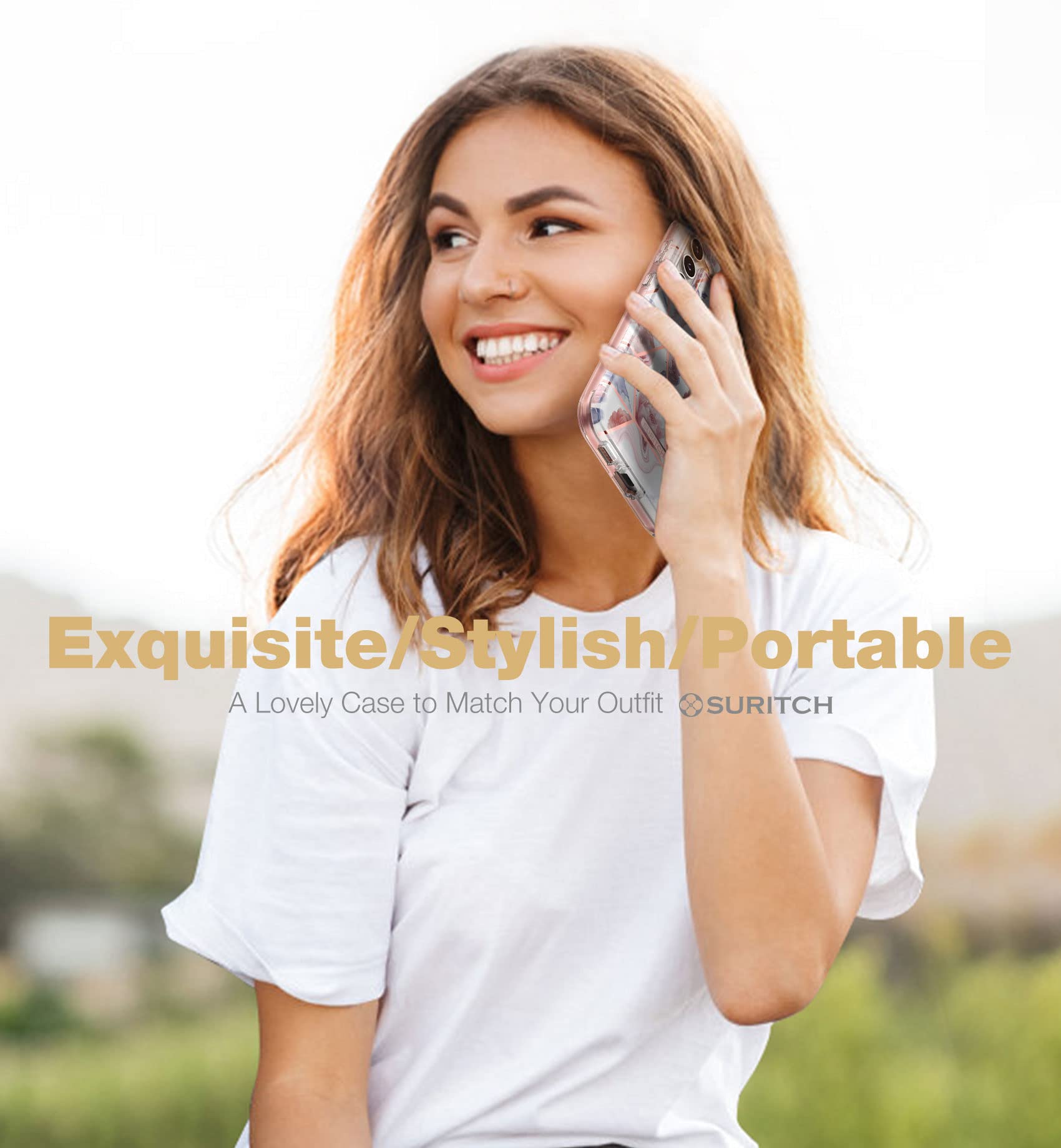 SURITCH SURITCH Samsung Galaxy S23 Plus Case with Built-in Screen Protector Dual-Layer Shockproof Rugged Bumper Cover Rose Marble 6.6 Inch - View 5 of 7