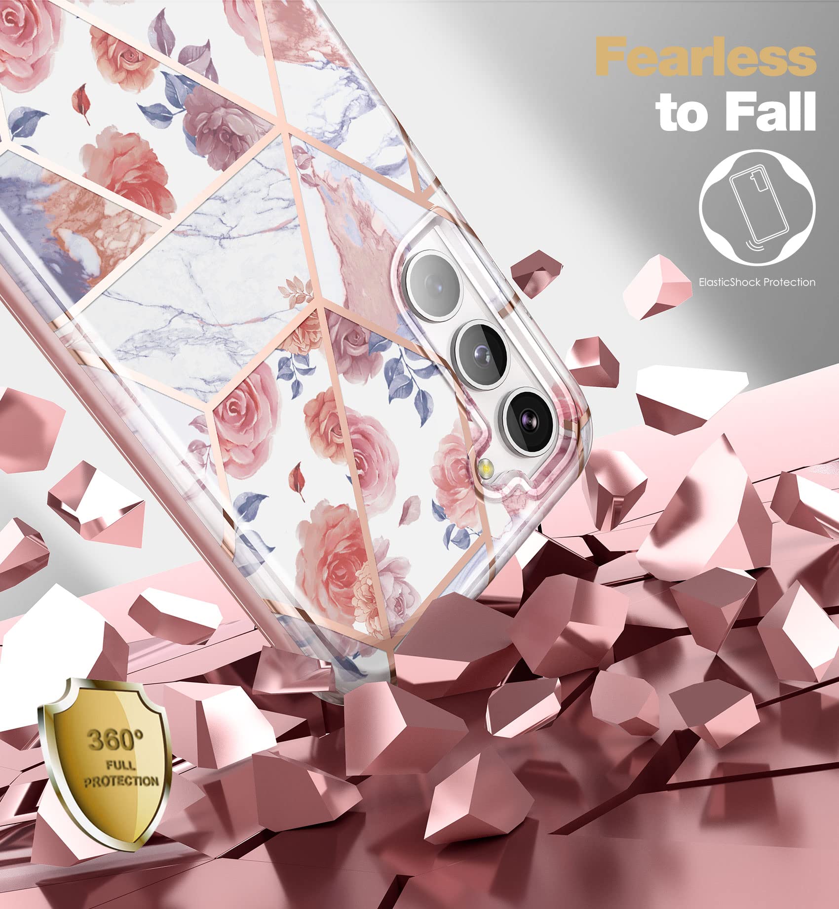 SURITCH SURITCH Samsung Galaxy S23 Plus Case with Built-in Screen Protector Dual-Layer Shockproof Rugged Bumper Cover Rose Marble 6.6 Inch - View 6 of 7