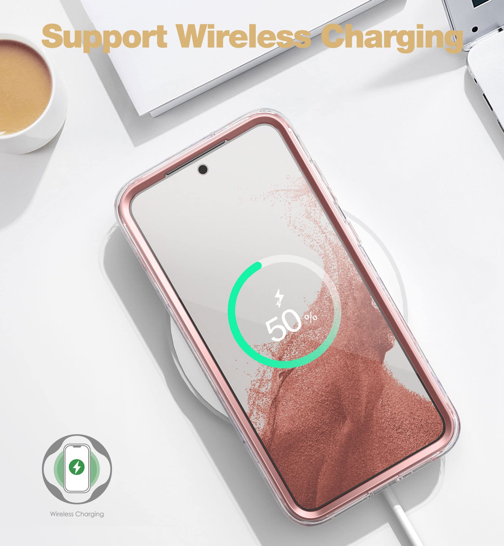 SURITCH SURITCH Samsung Galaxy S23 Plus Case with Built-in Screen Protector Dual-Layer Shockproof Rugged Bumper Cover Rose Marble 6.6 Inch - View 7 of 7