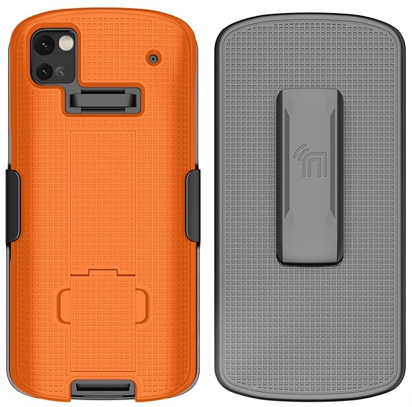 Nakedcellphone Zebra TC53 TC58 Case with Clip & Kickstand - Slim Hard Shell Cover & Rotating Belt Holster in Bright Orange - View 4 of 11
