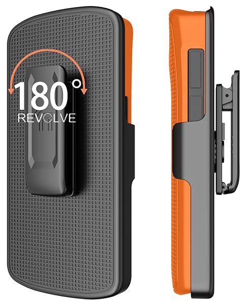 Nakedcellphone Zebra TC53 TC58 Case with Clip & Kickstand - Slim Hard Shell Cover & Rotating Belt Holster in Bright Orange - View 5 of 11