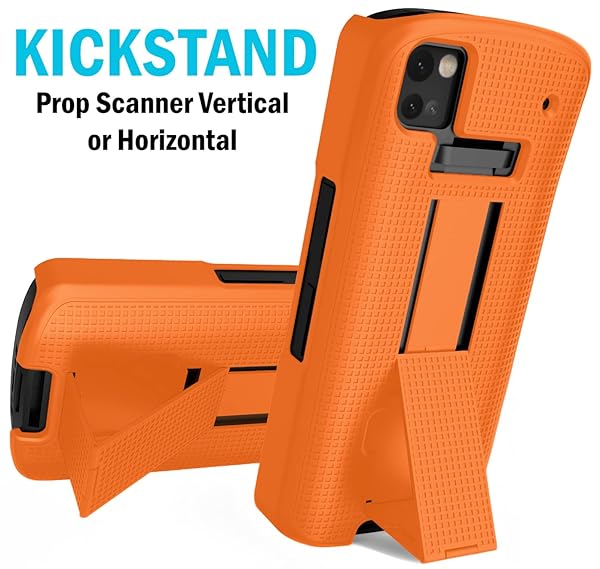 Nakedcellphone Zebra TC53 TC58 Case with Clip & Kickstand - Slim Hard Shell Cover & Rotating Belt Holster in Bright Orange - View 6 of 11