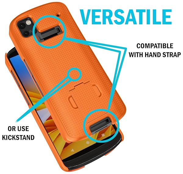 Nakedcellphone Zebra TC53 TC58 Case with Clip & Kickstand - Slim Hard Shell Cover & Rotating Belt Holster in Bright Orange - View 7 of 11