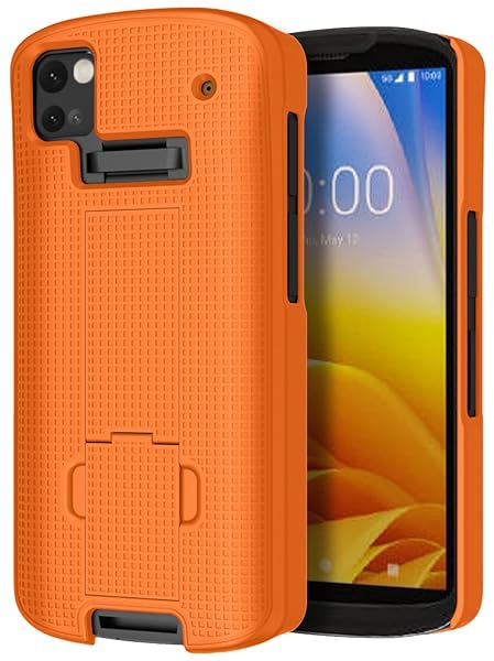 Nakedcellphone Zebra TC53 TC58 Case with Clip & Kickstand - Slim Hard Shell Cover & Rotating Belt Holster in Bright Orange - View 8 of 11