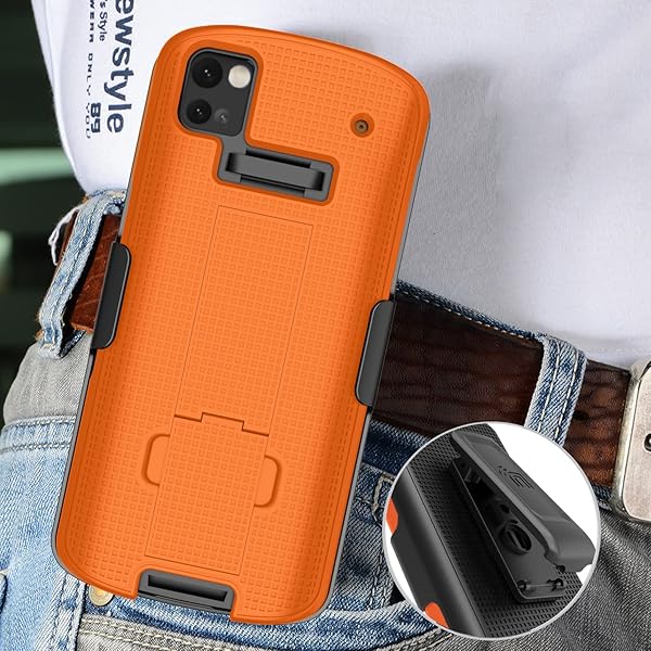 Nakedcellphone Zebra TC53 TC58 Case with Clip & Kickstand - Slim Hard Shell Cover & Rotating Belt Holster in Bright Orange - View 9 of 11