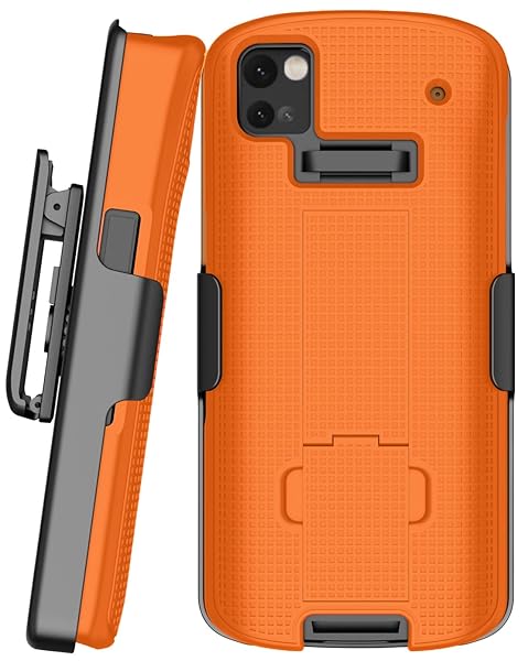 Nakedcellphone Zebra TC53 TC58 Case with Clip & Kickstand - Slim Hard Shell Cover & Rotating Belt Holster in Bright Orange - View 10 of 11