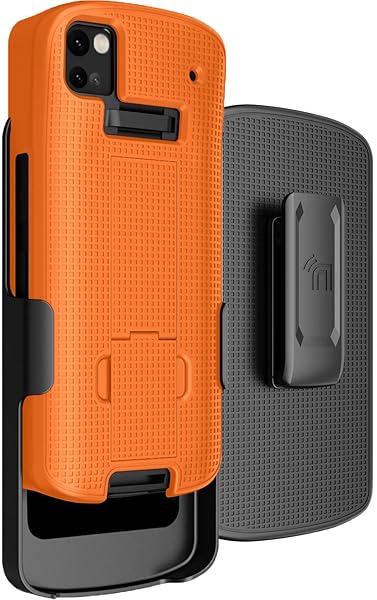 Nakedcellphone Zebra TC53 TC58 Case with Clip & Kickstand - Slim Hard Shell Cover & Rotating Belt Holster in Bright Orange - View 2 of 11