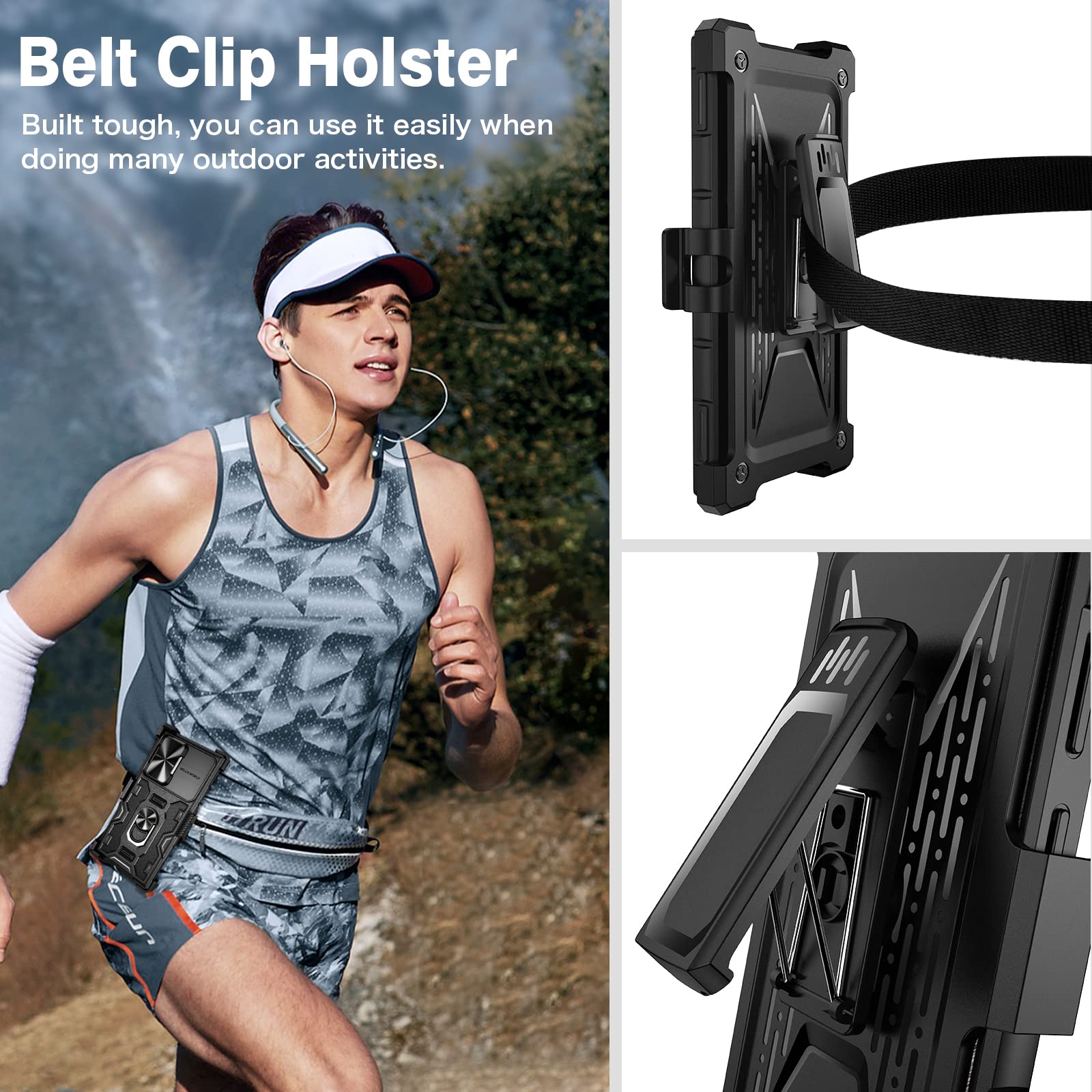 VEGO Galaxy S23 Ultra Case with Kickstand Slide Camera Cover Rugged Belt Clip Holster Full Body Drop Tested Protective Case Black - View 5 of 9