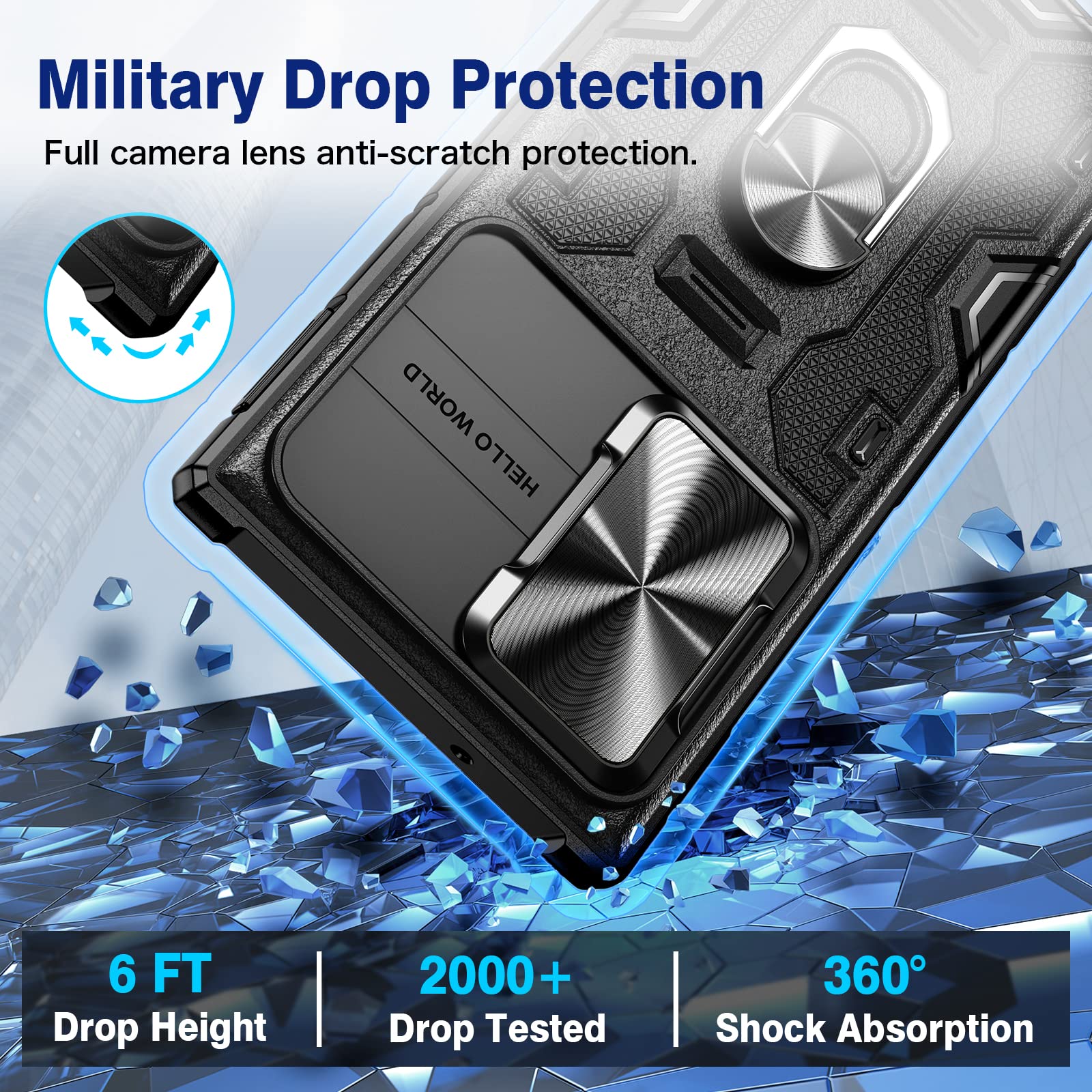 VEGO Galaxy S23 Ultra Case with Kickstand Slide Camera Cover Rugged Belt Clip Holster Full Body Drop Tested Protective Case Black - View 6 of 9