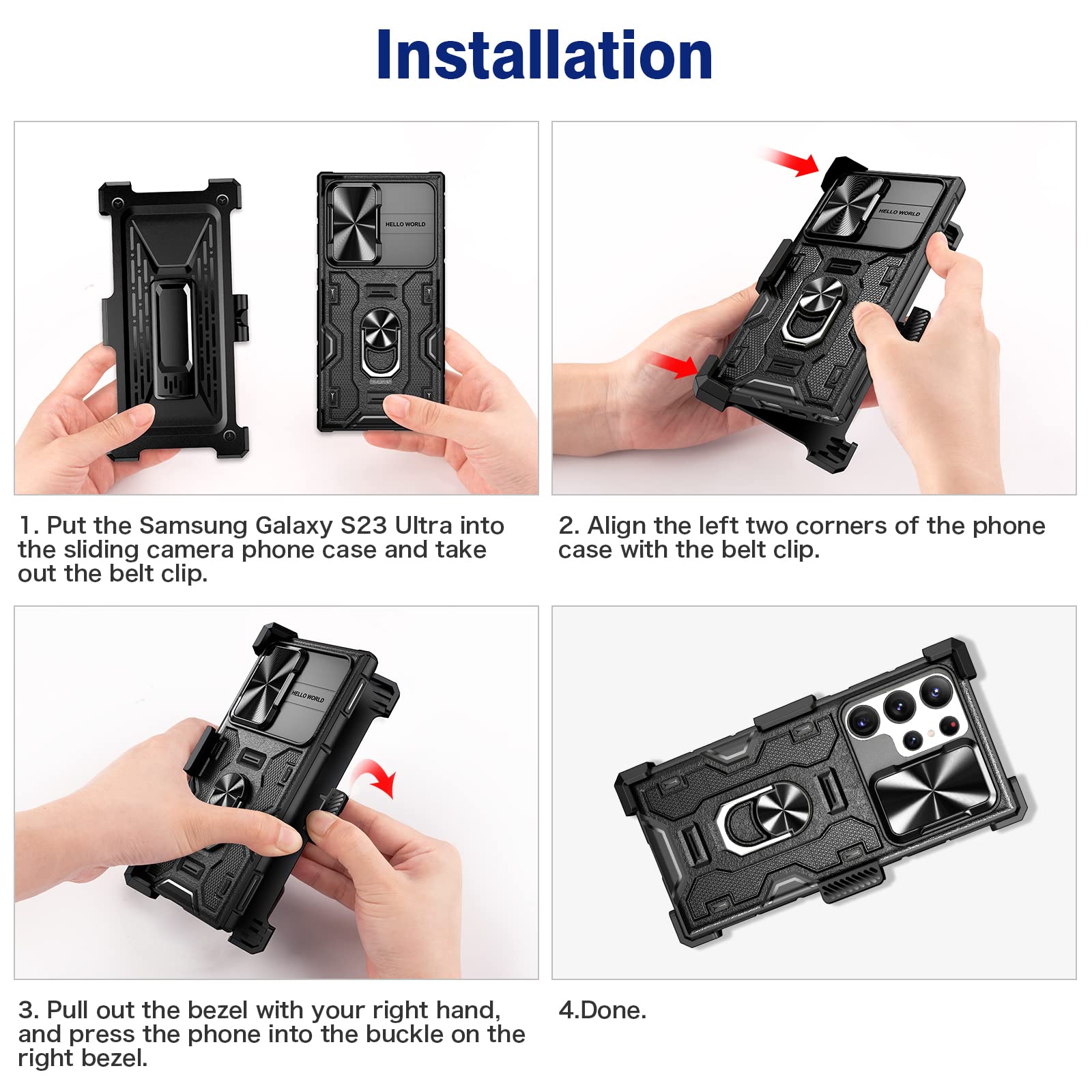 VEGO Galaxy S23 Ultra Case with Kickstand Slide Camera Cover Rugged Belt Clip Holster Full Body Drop Tested Protective Case Black - View 8 of 9