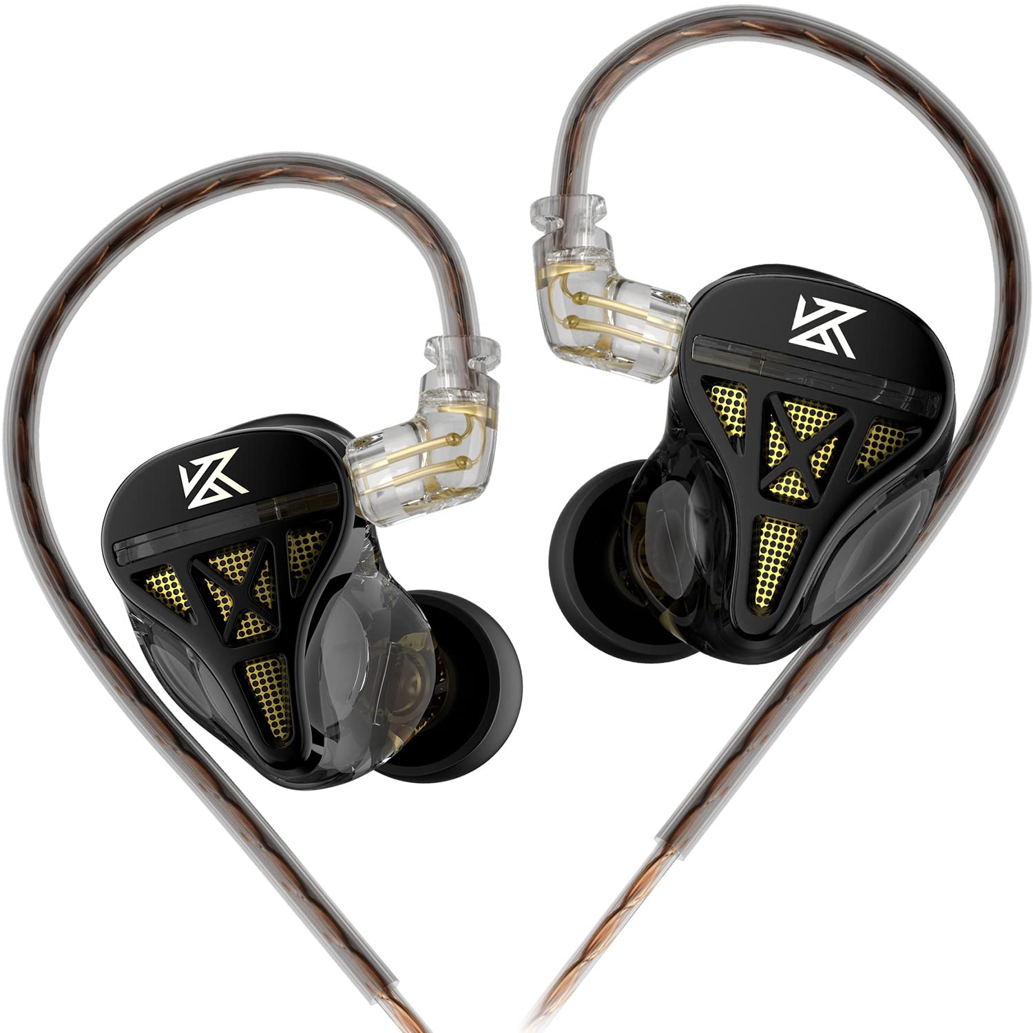 KZ DQS Dynamic Driver Semi-Open HiFi Sound in-Ear Headphones Earphones Earbuds, KZ Extra Bassy Drummer in Ear Monitor Headset (Black, Without Mic)