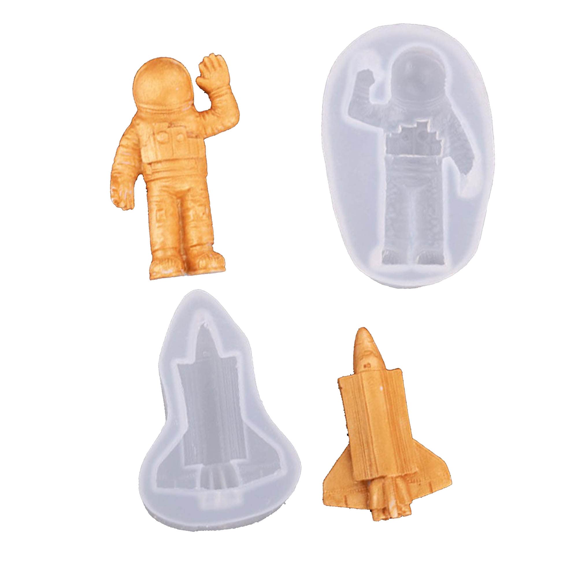 ELEWORD 2 Pcs Astronaut Cake Mold Silicone Spaceship Series Baking Tools for Chocolate Candy and Biscuits