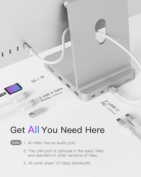 Inateck "Inateck iMac Docking Station: USB Hub for 24" iMac 2021/2023/2024 - Fast USB 3.2 Gen 2 Adapter for M1/M3/M4 (Silver)" - View 5 of 9
