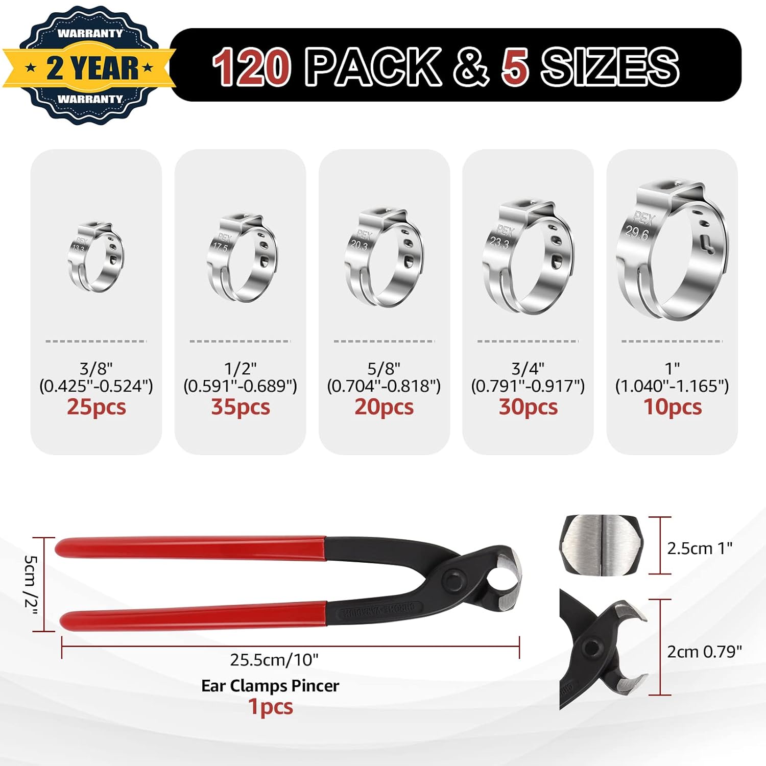 Hydencamm 120PCS PEX Clamps Kit with Plier Premium 304 Stainless Steel Cinch Crimp Rings for PEX Tubing Pipe Fitting Connections by Hydencamm - View 2 of 6