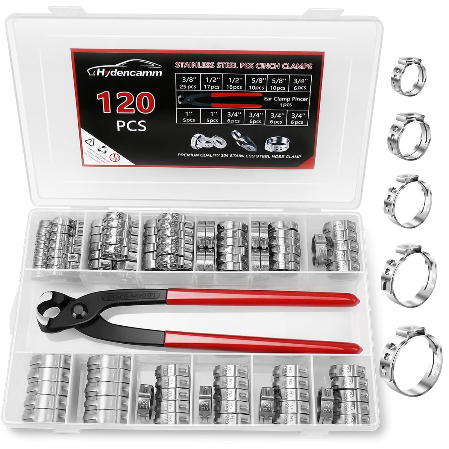 120PCS PEX Clamps Kit with Plier Premium 304 Stainless Steel Cinch Crimp Rings for PEX Tubing Pipe Fitting Connections by Hydencamm
