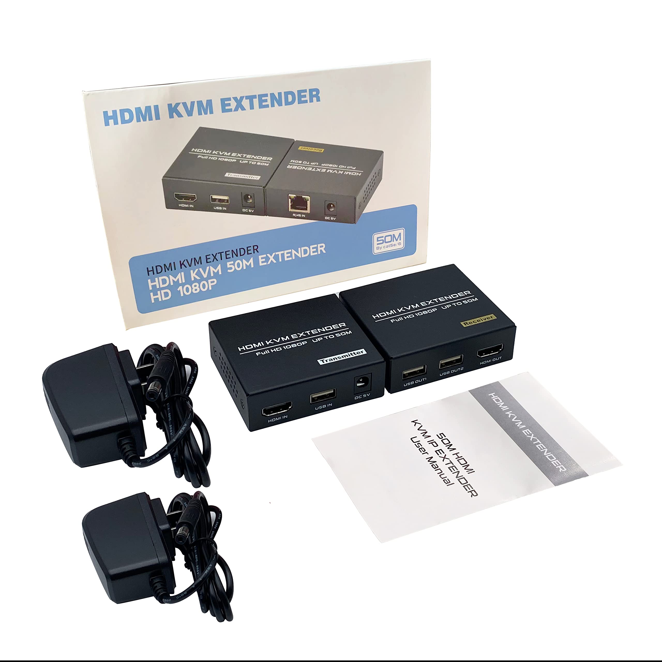 HDMI KVM Extender Over Cat5e/6 1080P 60Hz USB Extender Up to 50m 165ft Supports Keyboard and Mouse Control Remote Signals - View 7 of 7