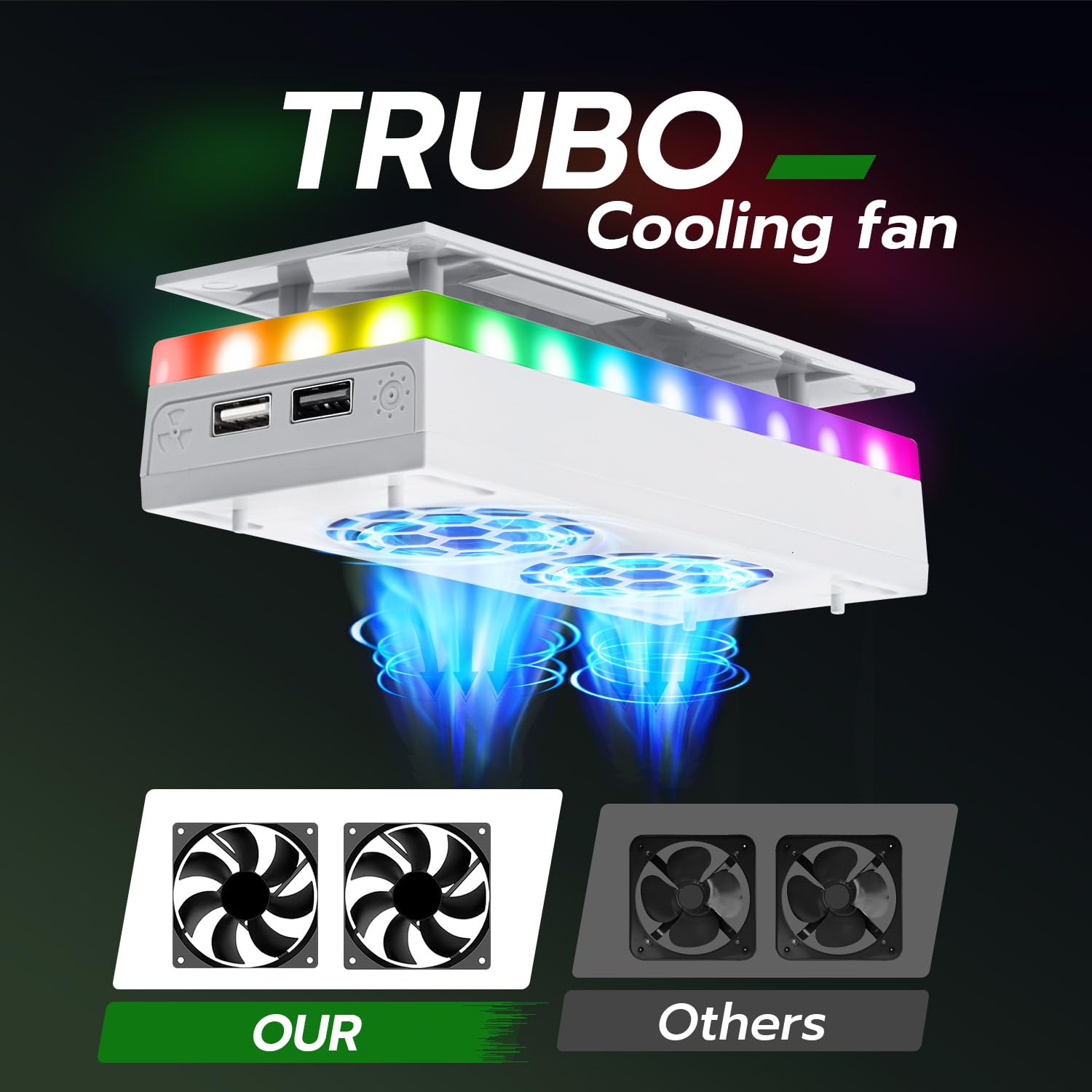 Mcbazel Mcbazel RGB Cooling Fan for Xbox Series S Adjustable Speed Low Noise with RGB Light Strip Dust Filter and USB Ports - View 4 of 9