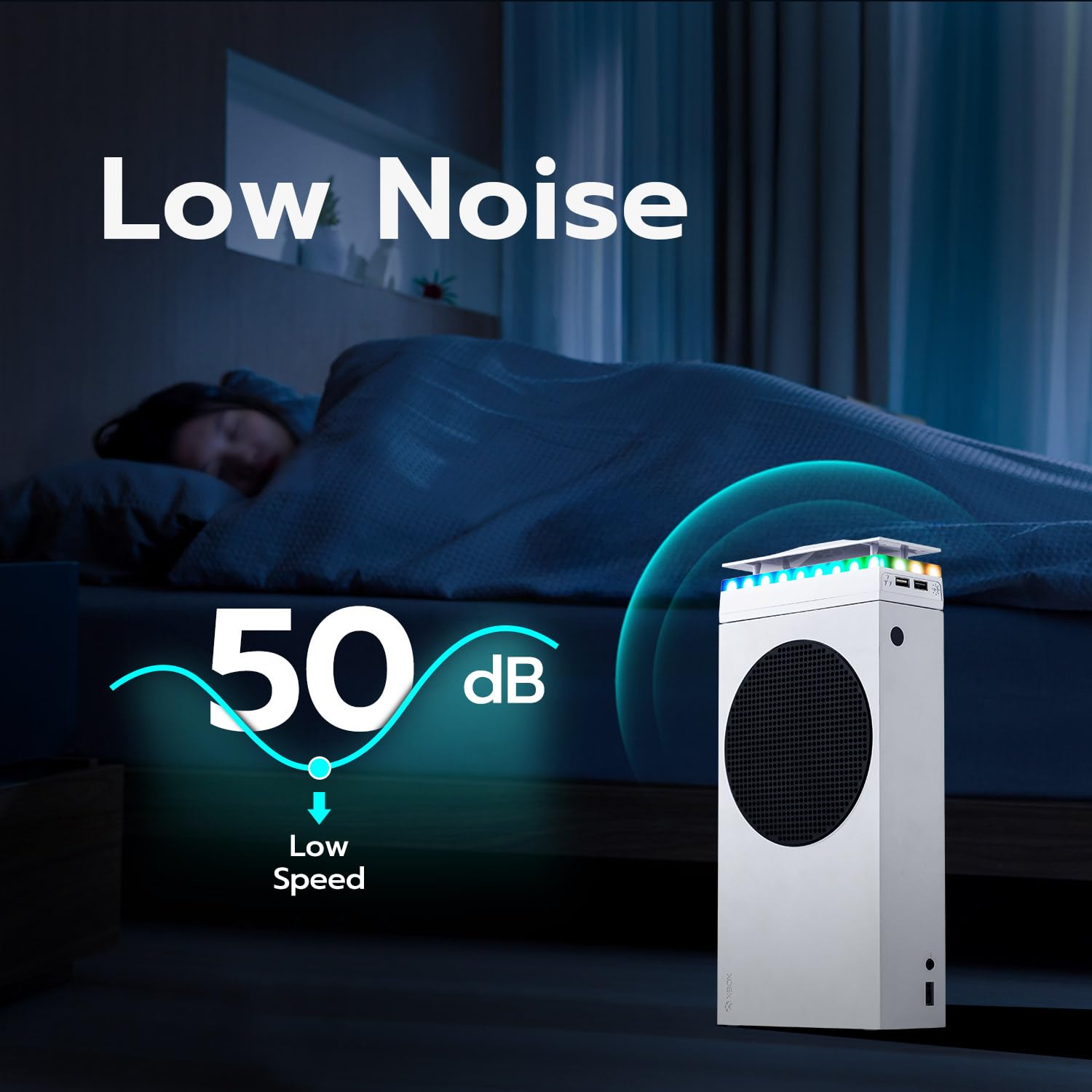 Mcbazel Mcbazel RGB Cooling Fan for Xbox Series S Adjustable Speed Low Noise with RGB Light Strip Dust Filter and USB Ports - View 8 of 9