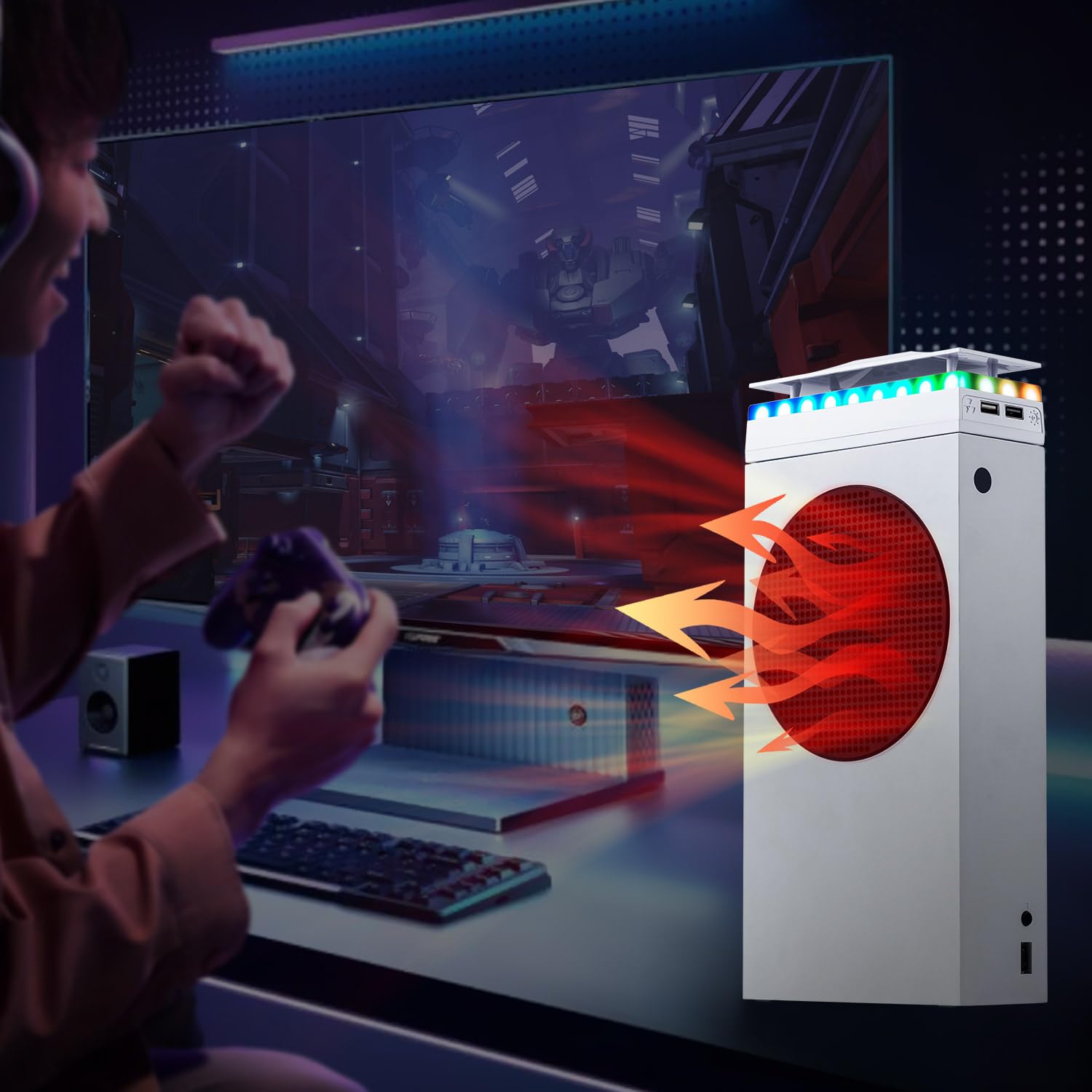 Mcbazel Mcbazel RGB Cooling Fan for Xbox Series S Adjustable Speed Low Noise with RGB Light Strip Dust Filter and USB Ports - View 9 of 9