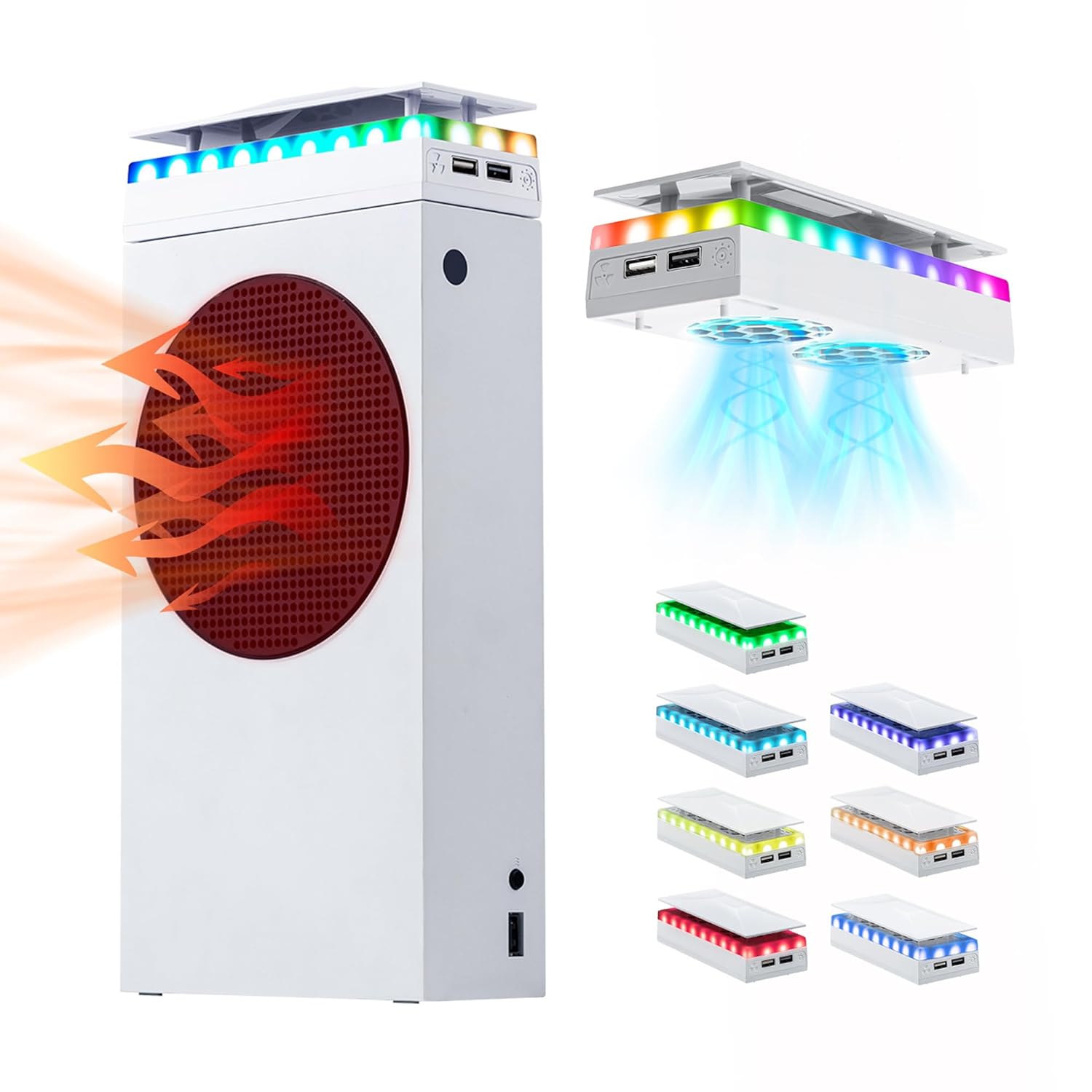 Mcbazel RGB Cooling Fan for Xbox Series S Adjustable Speed Low Noise with RGB Light Strip Dust Filter and USB Ports