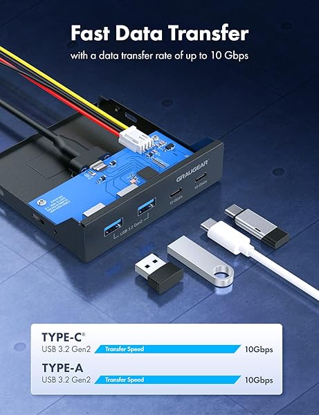 GRAUGEAR "Upgrade Your PC with GRAUGEAR 3.5" Front Panel USB Hub: 4 Ports, 2 USB-C 10Gbps & 2 USB 3.2 Gen 2 - G-MP02" - View 4 of 10
