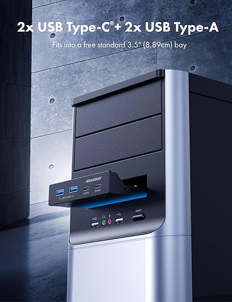 GRAUGEAR "Upgrade Your PC with GRAUGEAR 3.5" Front Panel USB Hub: 4 Ports, 2 USB-C 10Gbps & 2 USB 3.2 Gen 2 - G-MP02" - View 5 of 10