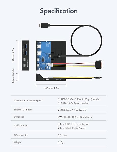 GRAUGEAR "Upgrade Your PC with GRAUGEAR 3.5" Front Panel USB Hub: 4 Ports, 2 USB-C 10Gbps & 2 USB 3.2 Gen 2 - G-MP02" - View 9 of 10