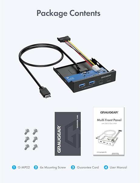 GRAUGEAR "Upgrade Your PC with GRAUGEAR 3.5" Front Panel USB Hub: 4 Ports, 2 USB-C 10Gbps & 2 USB 3.2 Gen 2 - G-MP02" - View 10 of 10