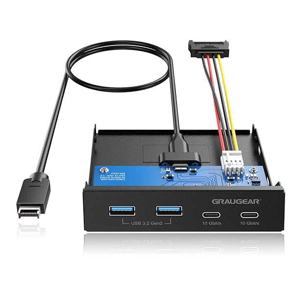 GRAUGEAR "Upgrade Your PC with GRAUGEAR 3.5" Front Panel USB Hub: 4 Ports, 2 USB-C 10Gbps & 2 USB 3.2 Gen 2 - G-MP02"