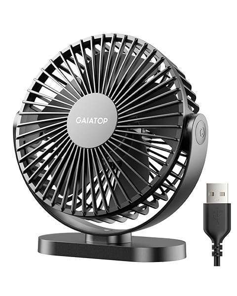 Gaiatop Gaiatop USB Desk Fan, 3 Speeds Powerful Portable Fan, 5.5 Inch Quiet Cooling Mini Fan, 90° Rotate Small Table Fan with 5ft Cable Personal Fan for Desktop Home Office Travel Black