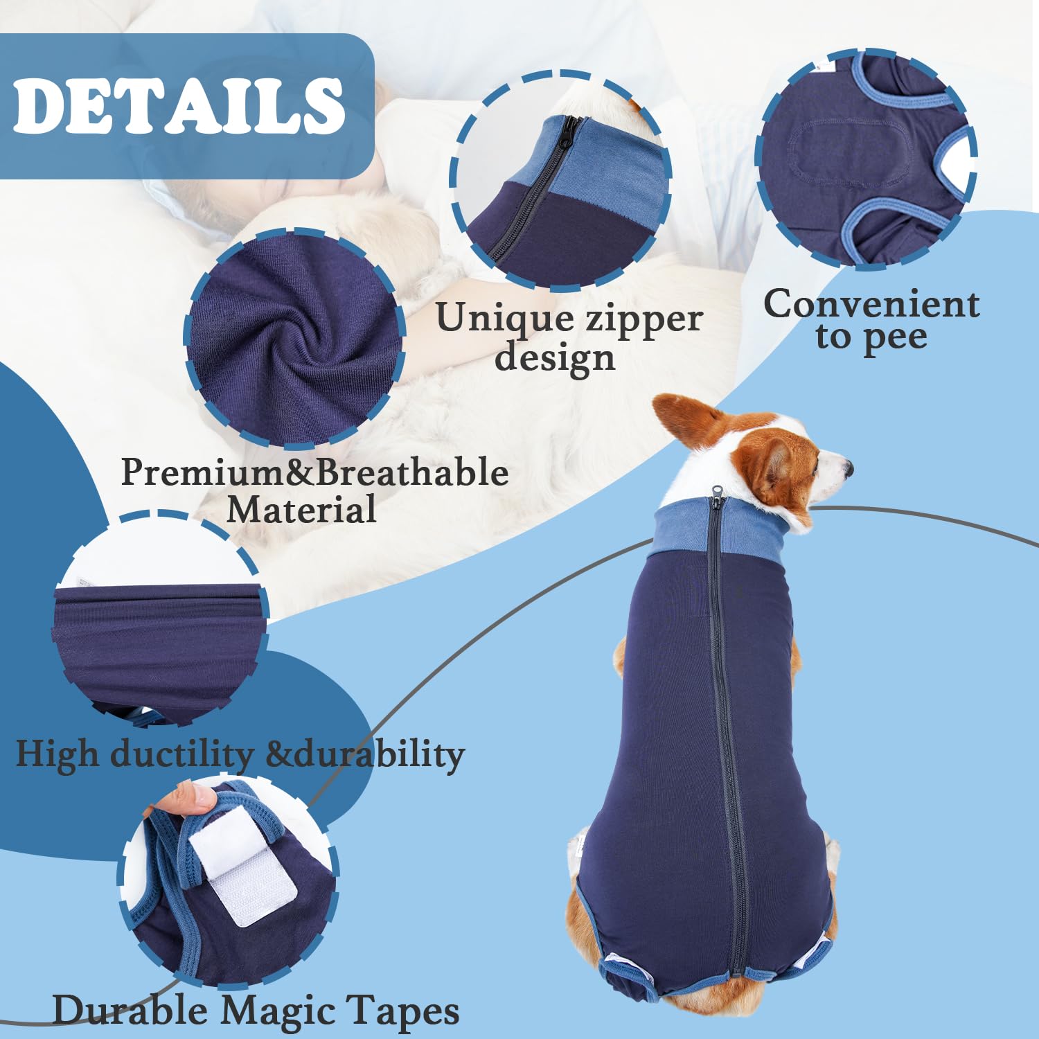 TORJOY TORJOY Breathable Dog Recovery Suit for Male Female After Surgery Anti Licking E Collar Alternative for Small Medium Large Dogs - View 4 of 9