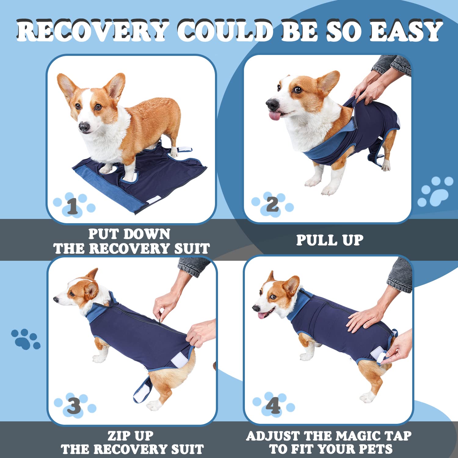 TORJOY TORJOY Breathable Dog Recovery Suit for Male Female After Surgery Anti Licking E Collar Alternative for Small Medium Large Dogs - View 6 of 9