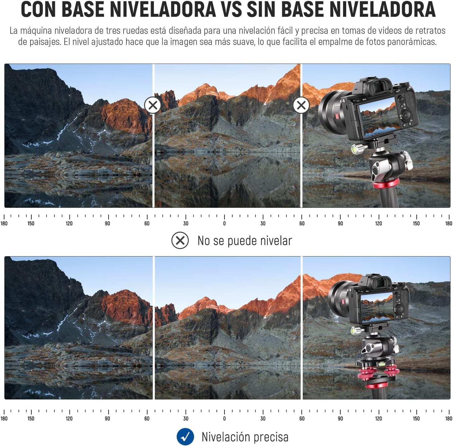 NEEWER Tripod Head Leveling Base Camera Leveler Aircraft Grade Aluminum Alloy 3 Axis Tri Wheel Head for Macro Panoramic Photography - View 3 of 8