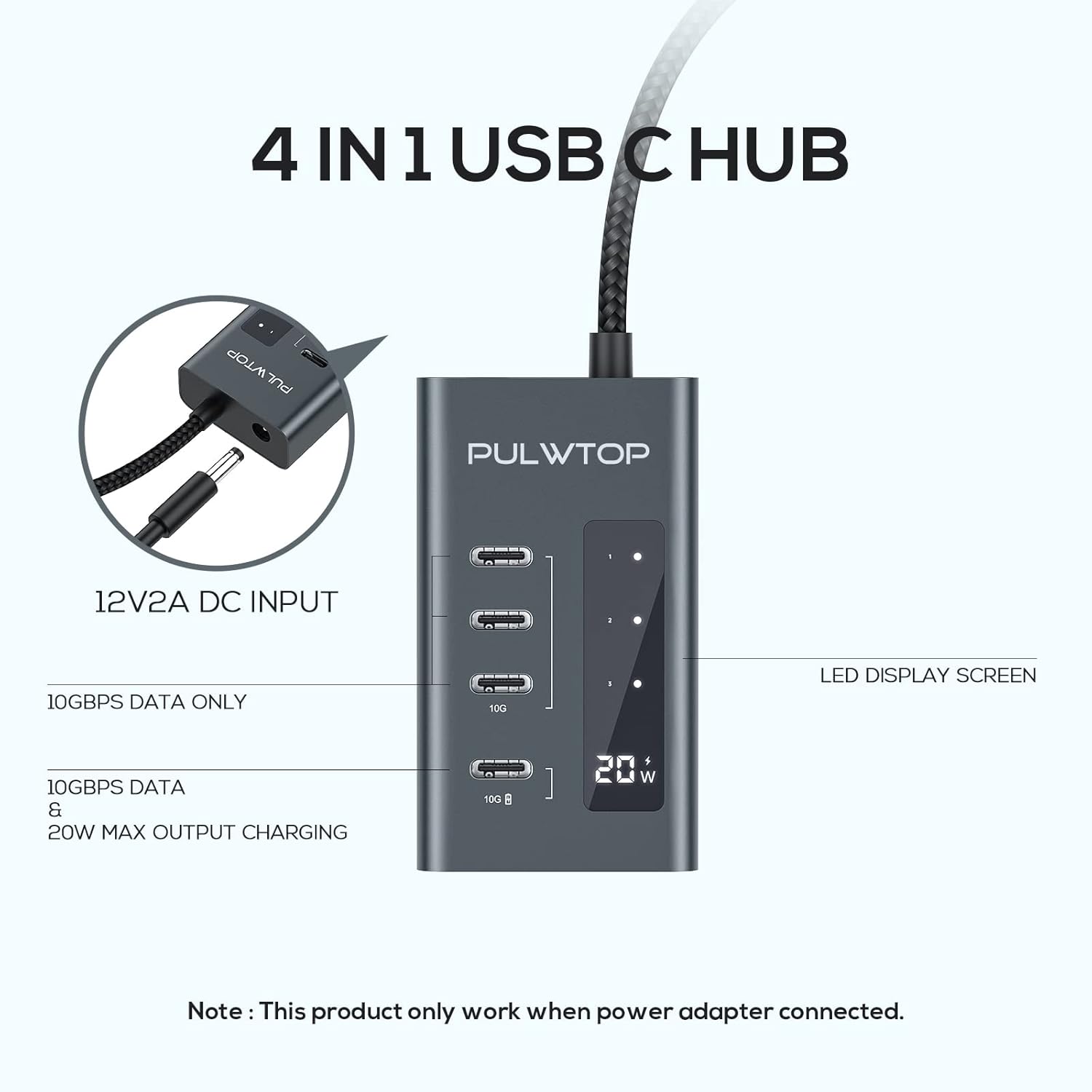 PULWTOP PULWTOP USB C Hub 4 in 1 10Gbps Multiport Adapter for Laptop Data and Charging Compatible with iMac MacBook Pro Air and iPad - View 2 of 6