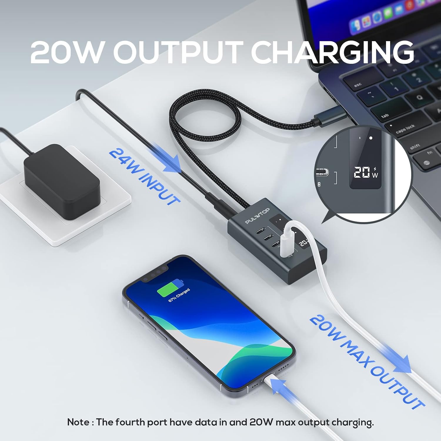 PULWTOP PULWTOP USB C Hub 4 in 1 10Gbps Multiport Adapter for Laptop Data and Charging Compatible with iMac MacBook Pro Air and iPad - View 4 of 6