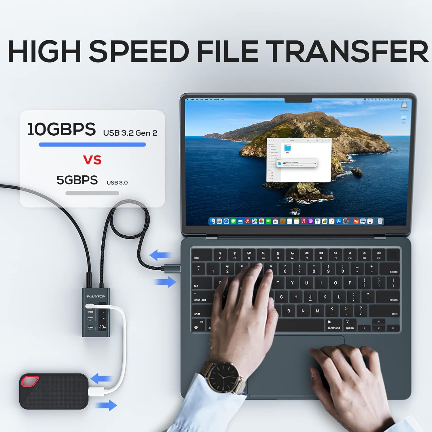 PULWTOP PULWTOP USB C Hub 4 in 1 10Gbps Multiport Adapter for Laptop Data and Charging Compatible with iMac MacBook Pro Air and iPad - View 5 of 6