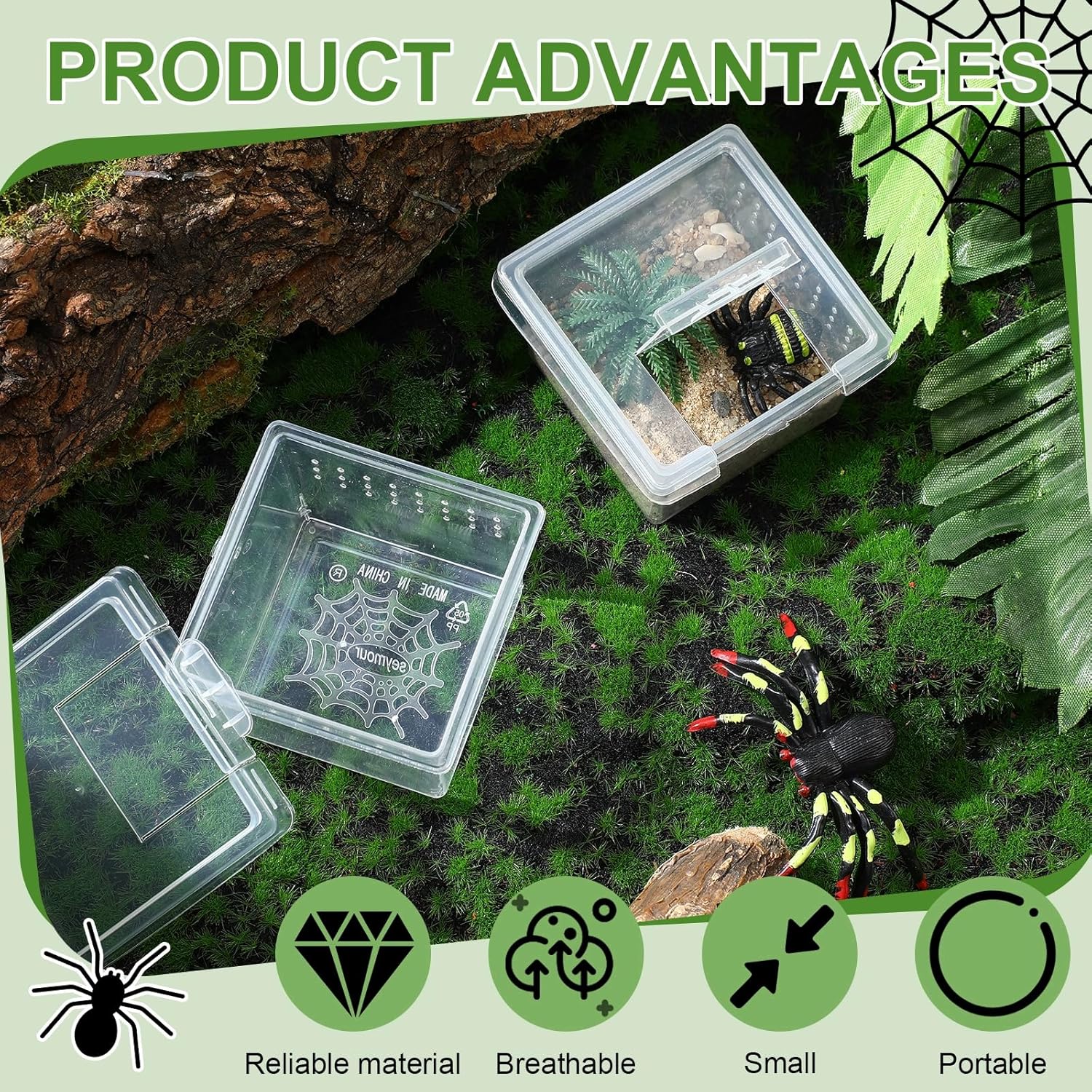 Nuanchu 20 Pcs Insect Spider Terrariums Breeding Box Transparent Reptile Hatching Container for Scorpion Gecko Tortoise Centipede Tarantula - View 4 of 7