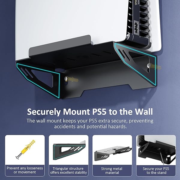 NexiGo Upgrade Your Gaming: NexiGo PS5 Wall Mount Kit with Charging Station & Dual Controller Chargers - Compatible with PS5 & PS5 Pro - View 4 of 10