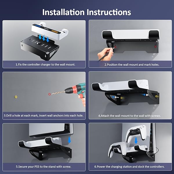NexiGo Upgrade Your Gaming: NexiGo PS5 Wall Mount Kit with Charging Station & Dual Controller Chargers - Compatible with PS5 & PS5 Pro - View 10 of 10