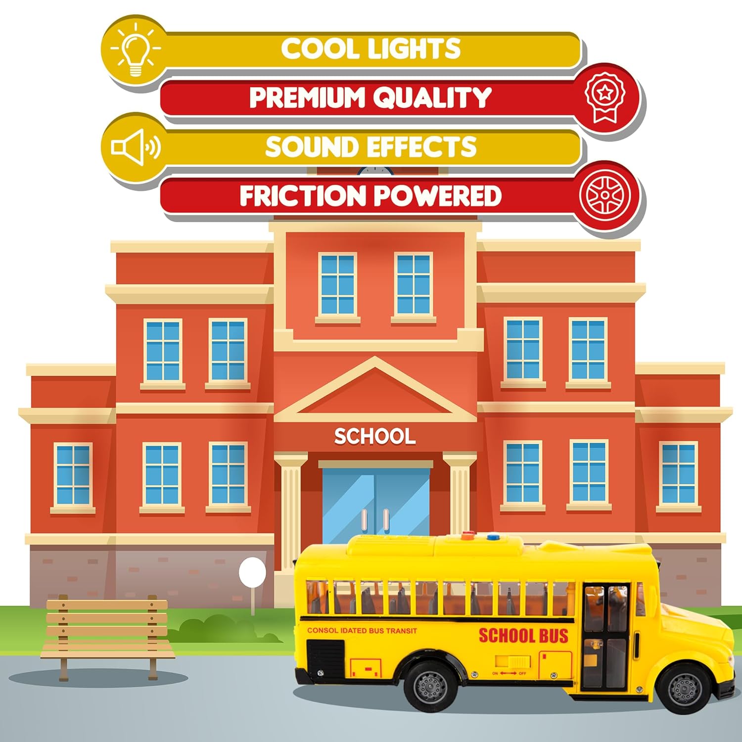 ArtCreativity ArtCreativity Yellow School Bus Toy with Flashing Lights and Sound Friction Powered 1/16 Scale Ideal Easter Gift for Kids Ages 3 and Up - View 3 of 7