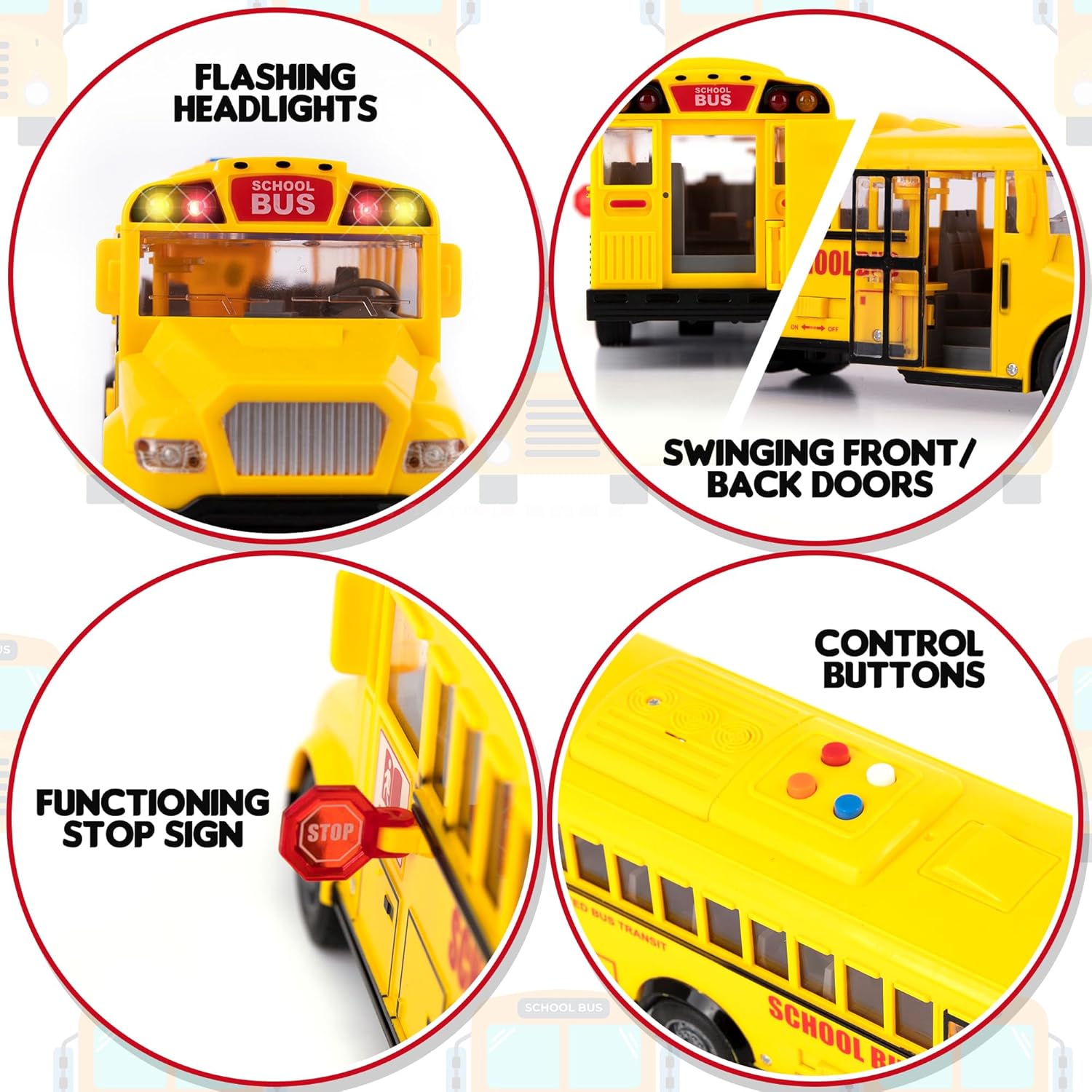 ArtCreativity ArtCreativity Yellow School Bus Toy with Flashing Lights and Sound Friction Powered 1/16 Scale Ideal Easter Gift for Kids Ages 3 and Up - View 4 of 7