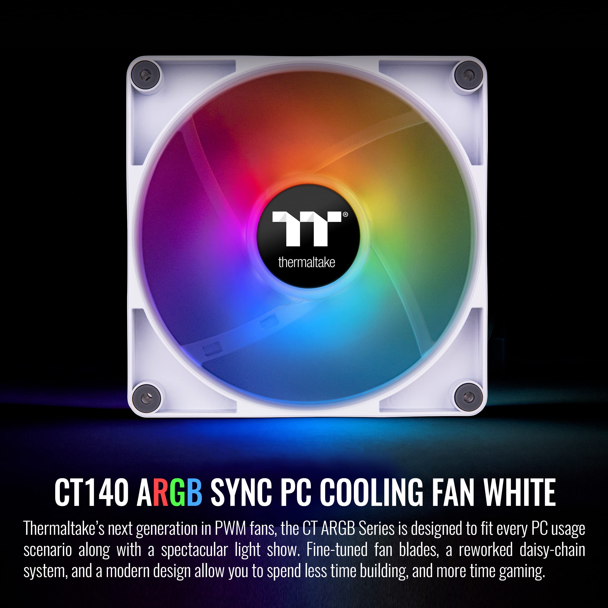 Thermaltake Thermaltake CT140 ARGB Sync White PC Cooling Fan 2 Pack 140mm with 16.8 Million Colors and 9 Addressable LEDs for Radiator and Case - View 2 of 6